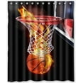thumbnail image 1 of GreenDecor Flaming Basketball Waterproof Shower Curtain Set with Hooks Bathroom Accessories Size 60x72 inches, 1 of 2