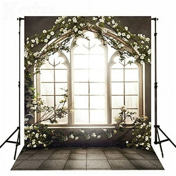 GreenDecor Flower Arch Indoor Wedding Photo Backdrop 5x7ft Photography Background Bright Windows Black Floor Backdrops