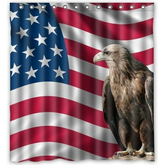 GreenDecor Flying American Flag Waterproof Shower Curtain Set with Hooks Bathroom Accessories Size 66x72 inches
