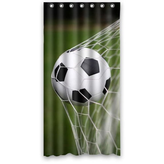 GreenDecor Football Soccer Ball Waterproof Shower Curtain Set with Hooks Bathroom Accessories Size 36x72 inches