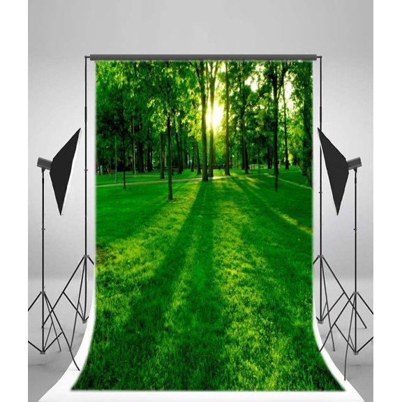 GreenDecor Forests Backdrop 5x7ft Photography Backdrop Grass Land Green Forests Bright Sunshine Alley Park Nature Landscape Children Baby Kids Photos Video Studio Props