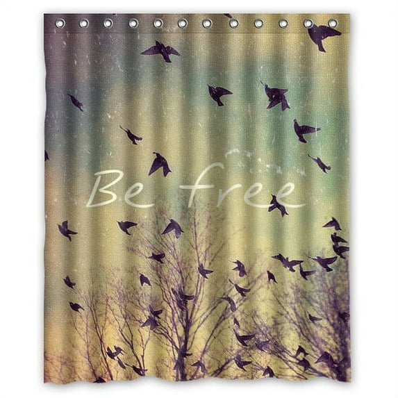 GreenDecor Free Birds Trees Quotes Waterproof Shower Curtain Set with Hooks Bathroom Accessories Size 60x72 inches