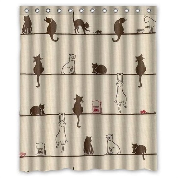 GreenDecor Funny Cats Waterproof Shower Curtain Set with Hooks Bathroom Accessories Size 60x72 inches