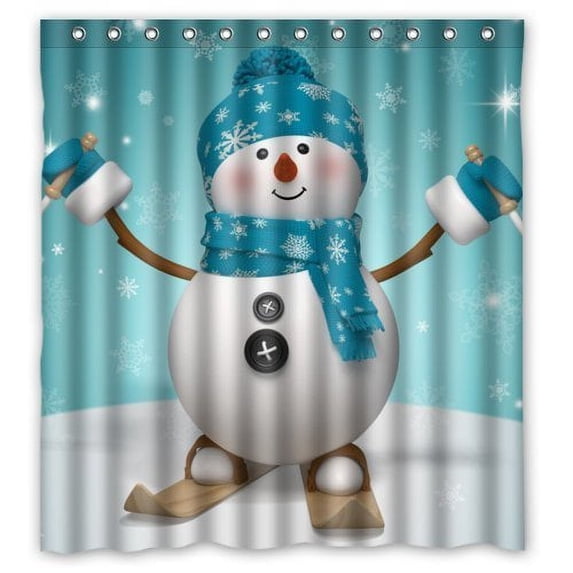 GreenDecor Funny Christmas Gift Awesome Merry Christmas Happy Snowman Waterproof Shower Curtain Set with Hooks Bathroom Accessories Size 66x72 inches