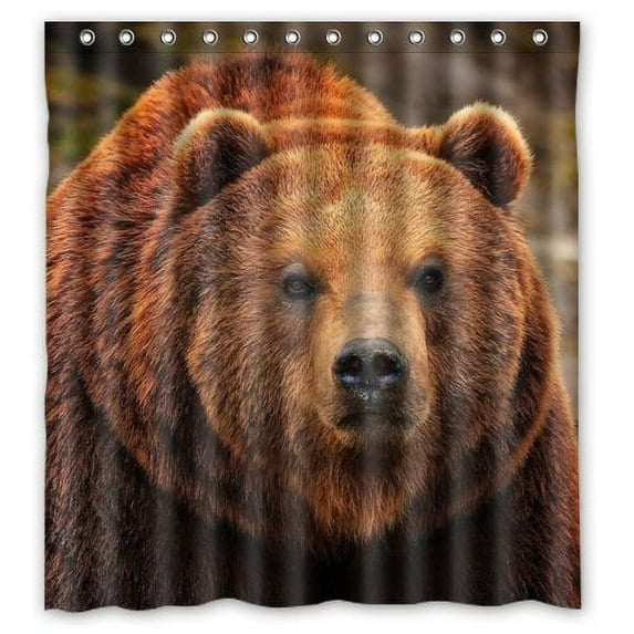 GreenDecor Funny Grizzly Bear Animal Waterproof Shower Curtain Set with Hooks Bathroom Accessories Size 66x72 inches