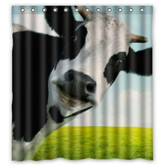 GreenDecor Funny Milk Cow Dairy Cattle Farm Animal Waterproof Shower Curtain Set with Hooks Bathroom Accessories Size 66x72 inches