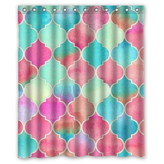 GreenDecor Funny Novetly Turquoise And Pink Moroccan Trellis Waterproof Shower Curtain Set with Hooks Bathroom Accessories Size 60x72 inches