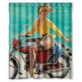 thumbnail image 1 of GreenDecor Vintage Motorcycle Pinup Girl Waterproof Shower Curtain Set with Hooks Bathroom Accessories Size 60x72 inches, 1 of 2