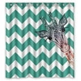 thumbnail image 1 of GreenDecor Giraffe Art In Teal Blue Chevron Waterproof Shower Curtain Set with Hooks Bathroom Accessories Size 66x72 inches, 1 of 2