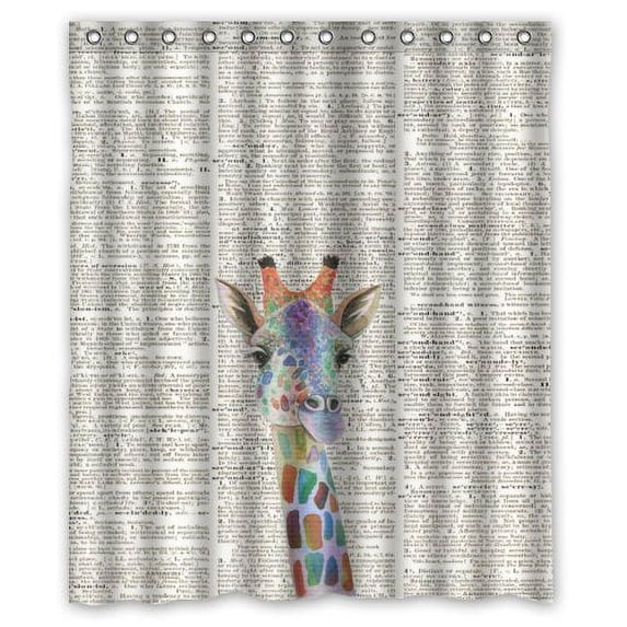 GreenDecor Giraffe Art On Vintage Dictionary Waterproof Shower Curtain Set with Hooks Bathroom Accessories Size 60x72 inches