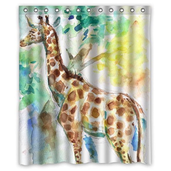 GreenDecor Giraffe Art Waterproof Shower Curtain Set with Hooks Bathroom Accessories Size 60x72 inches