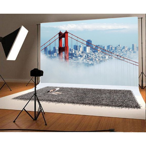 GreenDecor The Golden Gate Bridge Backdrop 7x5ft Photography Background Haze Environment San Francisco City Buildings Sky Clouds Photos Video Studio Props