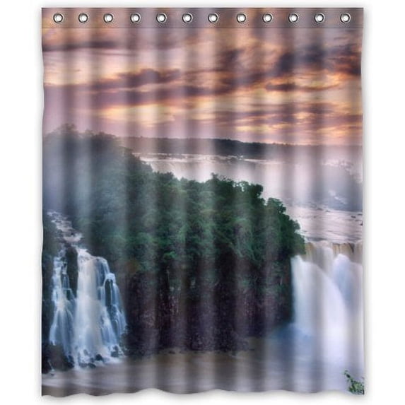 GreenDecor Gorgeous Waterfall Scenery Waterproof Shower Curtain Set with Hooks Bathroom Accessories Size 60x72 inches