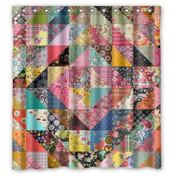 GreenDecor Grandma'S Quilt Waterproof Shower Curtain Set with Hooks Bathroom Accessories Size 66x72 inches