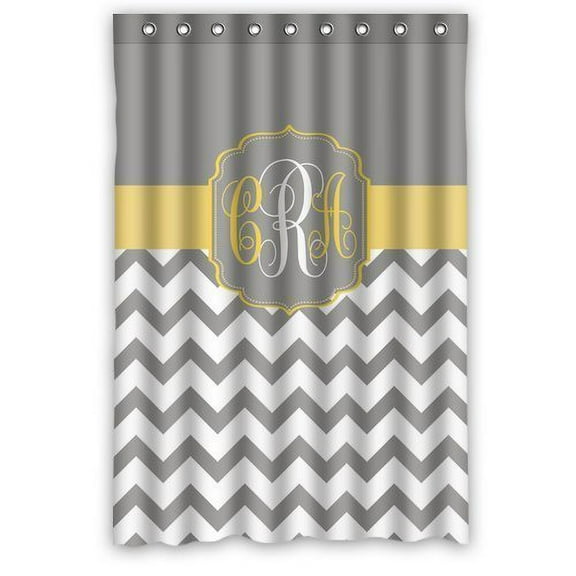 GreenDecor Gray Classic Monogrammed Retro Flowers Waterproof Shower Curtain Set with Hooks Bathroom Accessories Size 48x72 inches