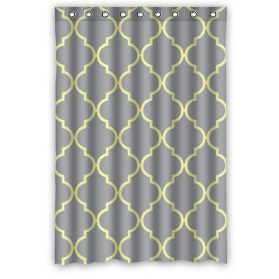 GreenDecor Gray Yellow Quatrefoil Treasuring Waterproof Shower Curtain Set with Hooks Bathroom Accessories Size 48x72 inches