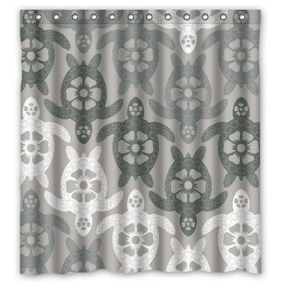 GreenDecor Grey And White Turtle Sea Turtle Art Waterproof Shower Curtain Set with Hooks Bathroom Accessories Size 66x72 inches
