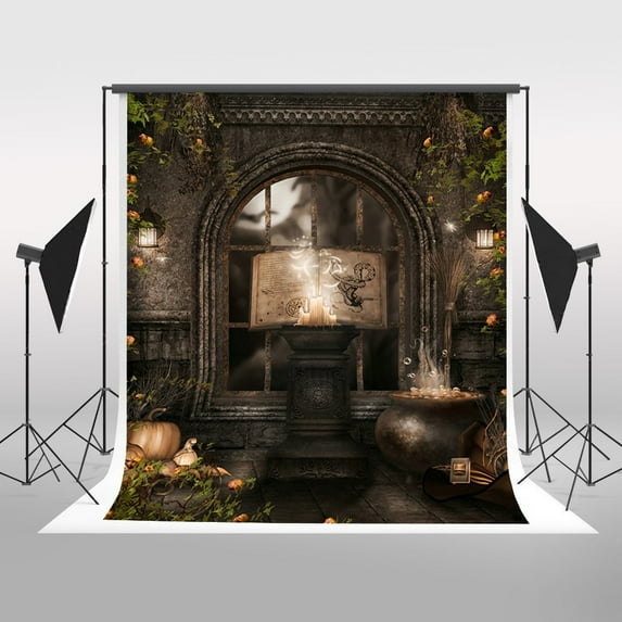 GreenDecor Halloween Photo Backdrop, 5x7ft Halloween Magic Book Photography Backdrops Candle Castle Photography Background Studio Props