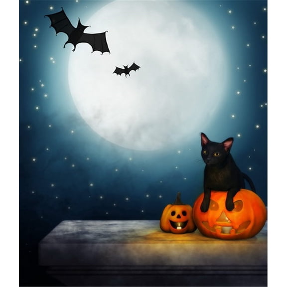 GreenDecor Halloween Photo Background 5x7ft Large Moon Dark Blue Cloud Orange Pumpkin Lantern Photo Backdrop Holiday Photography Background Props