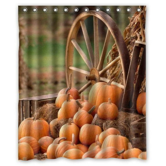 GreenDecor Halloween Pumpkins Waterproof Shower Curtain Set with Hooks Bathroom Accessories Size 60x72 inches