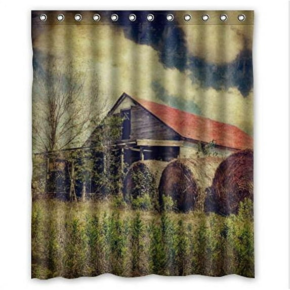 GreenDecor Hay Bales Waterproof Shower Curtain Set with Hooks Bathroom Accessories Size 60x72 inches