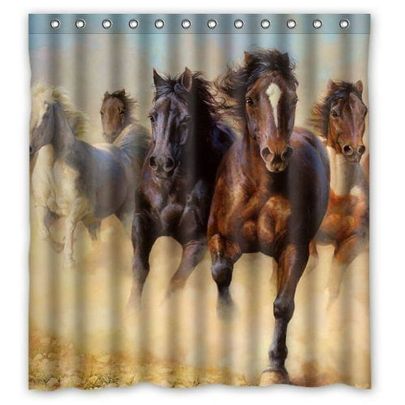 GreenDecor Horse Waterproof Shower Curtain Set with Hooks Bathroom Accessories Size 66x72 inches