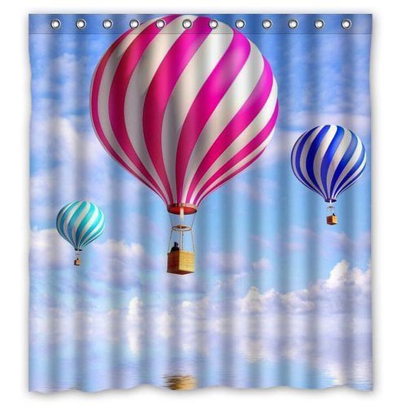 GreenDecor Hot Air Balloon Flying In The Sky Dream Pictures Waterproof Shower Curtain Set with Hooks Bathroom Accessories Size 66x72 inches