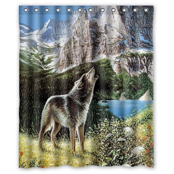 GreenDecor Howling Wolf Waterproof Shower Curtain Set with Hooks Bathroom Accessories Size 60x72 inches