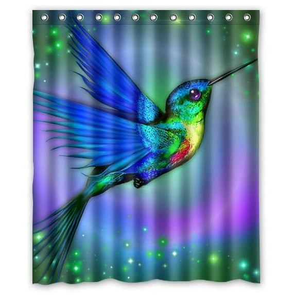 GreenDecor Hummingbird Waterproof Shower Curtain Set with Hooks Bathroom Accessories Size 60x72 inches
