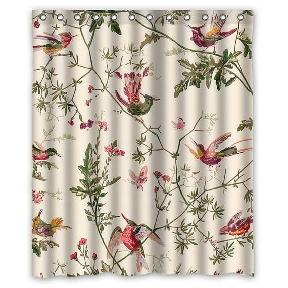 GreenDecor Hummingbird Waterproof Shower Curtain Set with Hooks Bathroom Accessories Size 60x72 inches