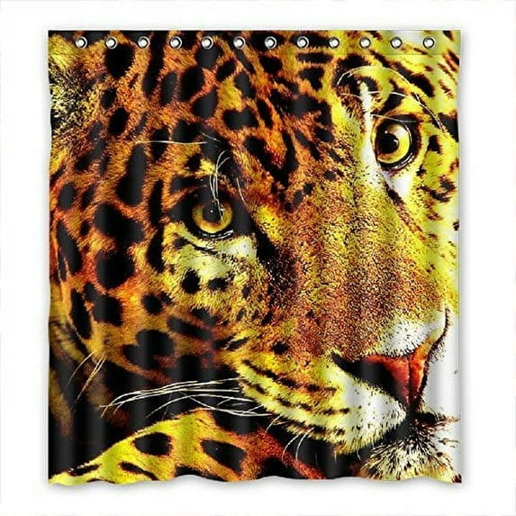 GreenDecor Leopard Waterproof Shower Curtain Set with Hooks Bathroom Accessories Size 66x72 inches