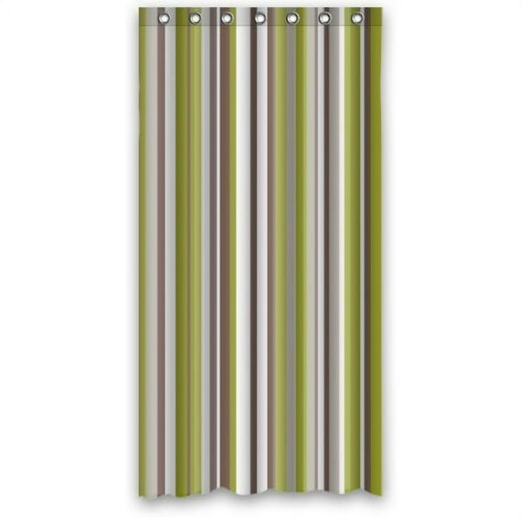 GreenDecor Light Green Grey Brown Strips Waterproof Shower Curtain Set with Hooks Bathroom Accessories Size 36x72 inches