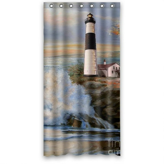 GreenDecor Lighthouse Waterproof Shower Curtain Set with Hooks Bathroom Accessories Size 36x72 inches