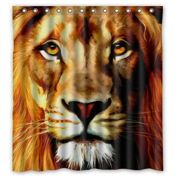 GreenDecor Lion Face Art Animal Waterproof Shower Curtain Set with Hooks Bathroom Accessories Size 66x72 inches