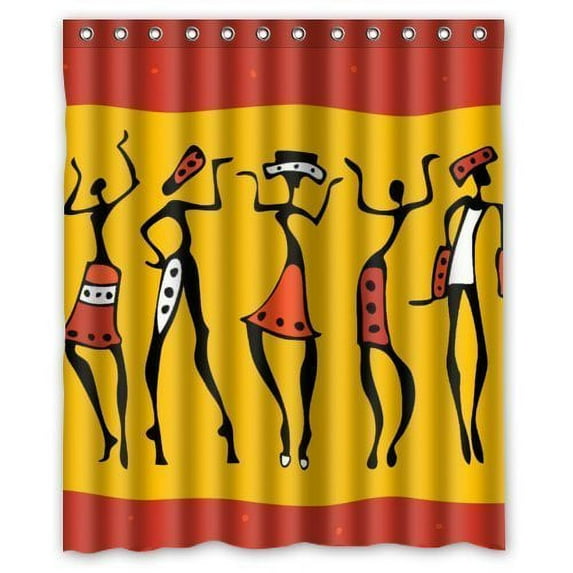 GreenDecor Living Elegant African Woman Print Waterproof Shower Curtain Set with Hooks Bathroom Accessories Size 60x72 inches