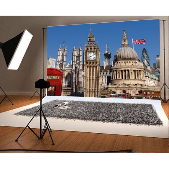 GreenDecor London Big Ben Backdrop 7x5ft Photography Background UK Architecture City Builings Union Jack Telephone Booth Photo Video Studio Props Children Baby Kids