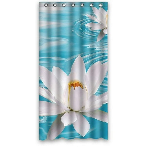 GreenDecor Lotus Flower Waterproof Shower Curtain Set with Hooks Bathroom Accessories Size 36x72 inches