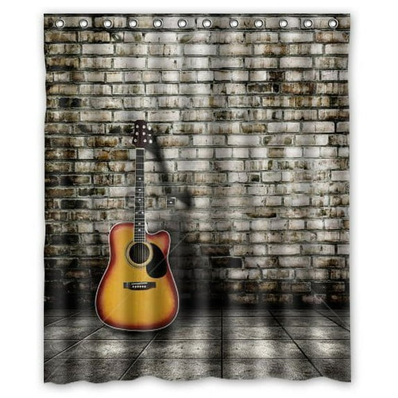 GreenDecor Love Guitar Waterproof Shower Curtain Set with Hooks Bathroom Accessories Size 60x72 inches