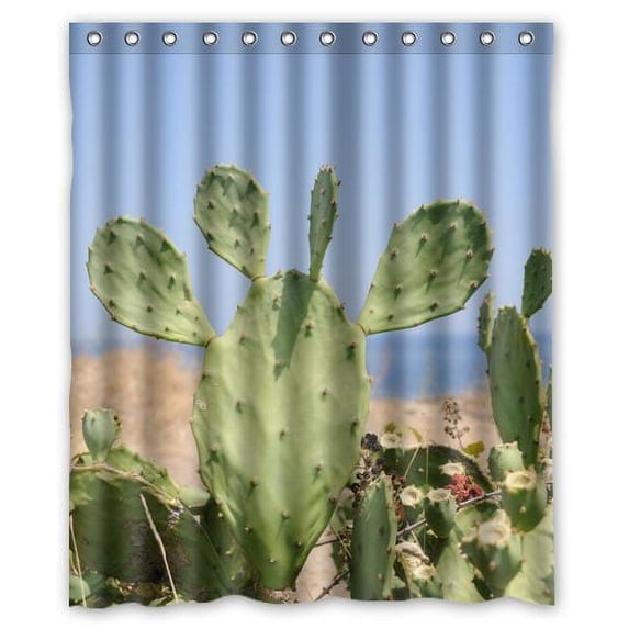 GreenDecor Luxry Desert Cactus Waterproof Shower Curtain Set with Hooks Bathroom Accessories Size 60x72 inches