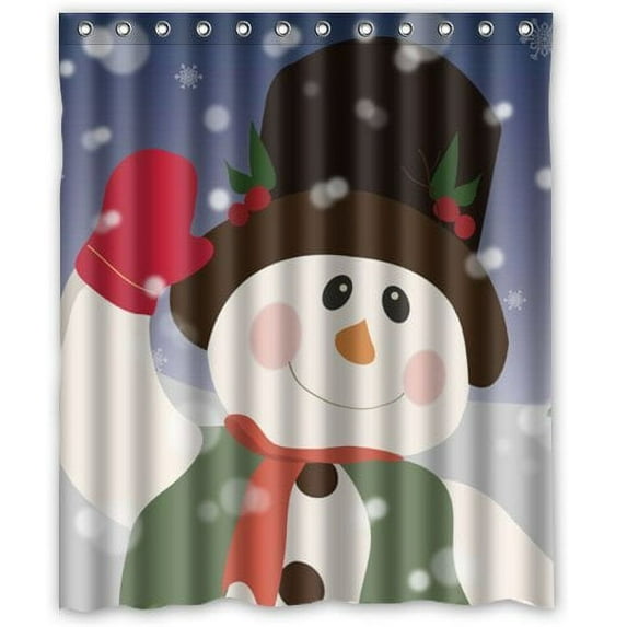 GreenDecor Merry Christmas Hello Snowman Waterproof Shower Curtain Set with Hooks Bathroom Accessories Size 60x72 inches
