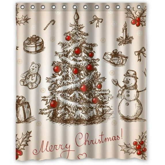 GreenDecor Merry Christmas Snowman Waterproof Shower Curtain Set with Hooks Bathroom Accessories Size 60x72 inches