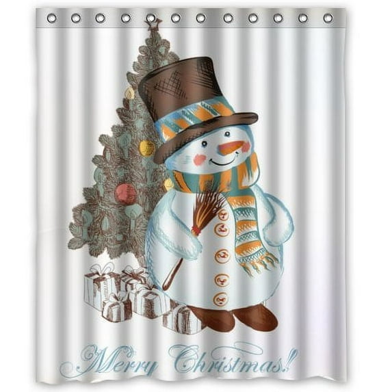 GreenDecor Merry Christmas Snowman Waterproof Shower Curtain Set with Hooks Bathroom Accessories Size 60x72 inches