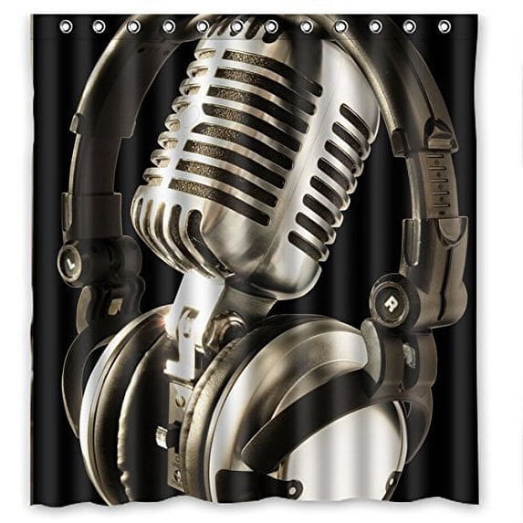 GreenDecor Microphone Art And Music Note Waterproof Shower Curtain Set with Hooks Bathroom Accessories Size 60x72 inches