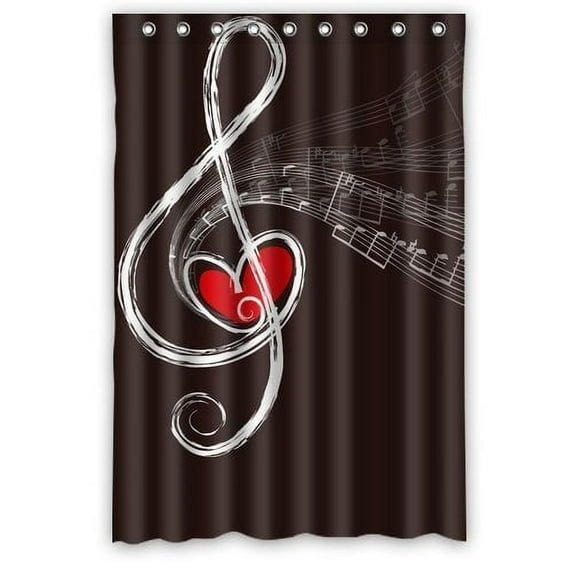 GreenDecor Music Musical Note Waterproof Shower Curtain Set with Hooks Bathroom Accessories Size 48x72 inches
