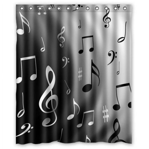 GreenDecor Music Notes Waterproof Shower Curtain Set with Hooks Bathroom Accessories Size 60x72 inches