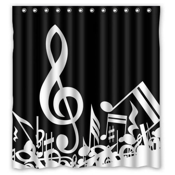 GreenDecor Music Notes Waterproof Shower Curtain Set with Hooks Bathroom Accessories Size 66x72 inches