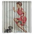 thumbnail image 1 of GreenDecor Naughty Pin Up Girls Playing With Dog Vintage Retro Body Art Work Waterproof Shower Curtain Set with Hooks Bathroom Accessories Size 66x72 inches, 1 of 2