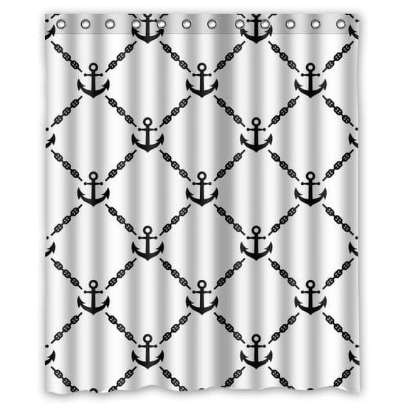 GreenDecor Nautical Anchor Home Travel Waterproof Shower Curtain Set with Hooks Bathroom Accessories Size 60x72 inches
