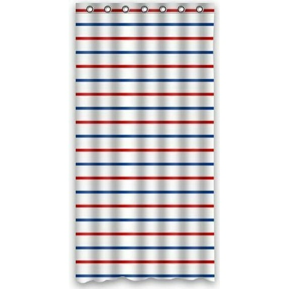 GreenDecor Navy Blue Red And White Transverse Stripes Waterproof Shower Curtain Set with Hooks Bathroom Accessories Size 36x72 inches