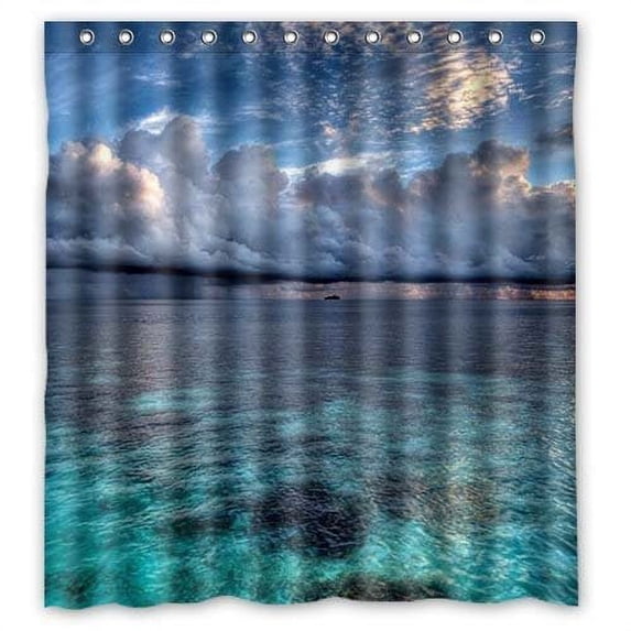 GreenDecor Nice Picture Seascape Pleasurable Waterproof Shower Curtain Set with Hooks Bathroom Accessories Size 66x72 inches